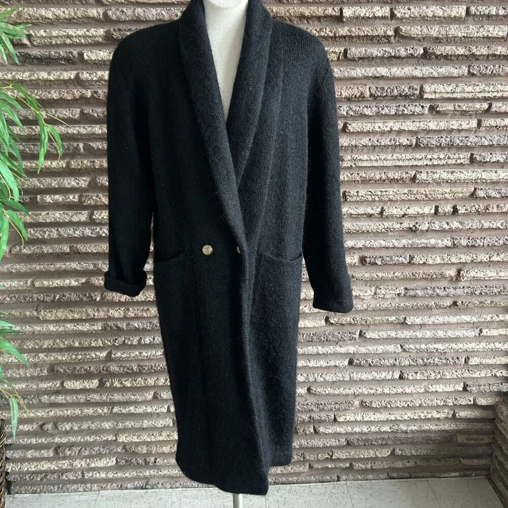 IB Diffusion Black Wool Mohair Blend Sweater Coat Double Breasted Size Small